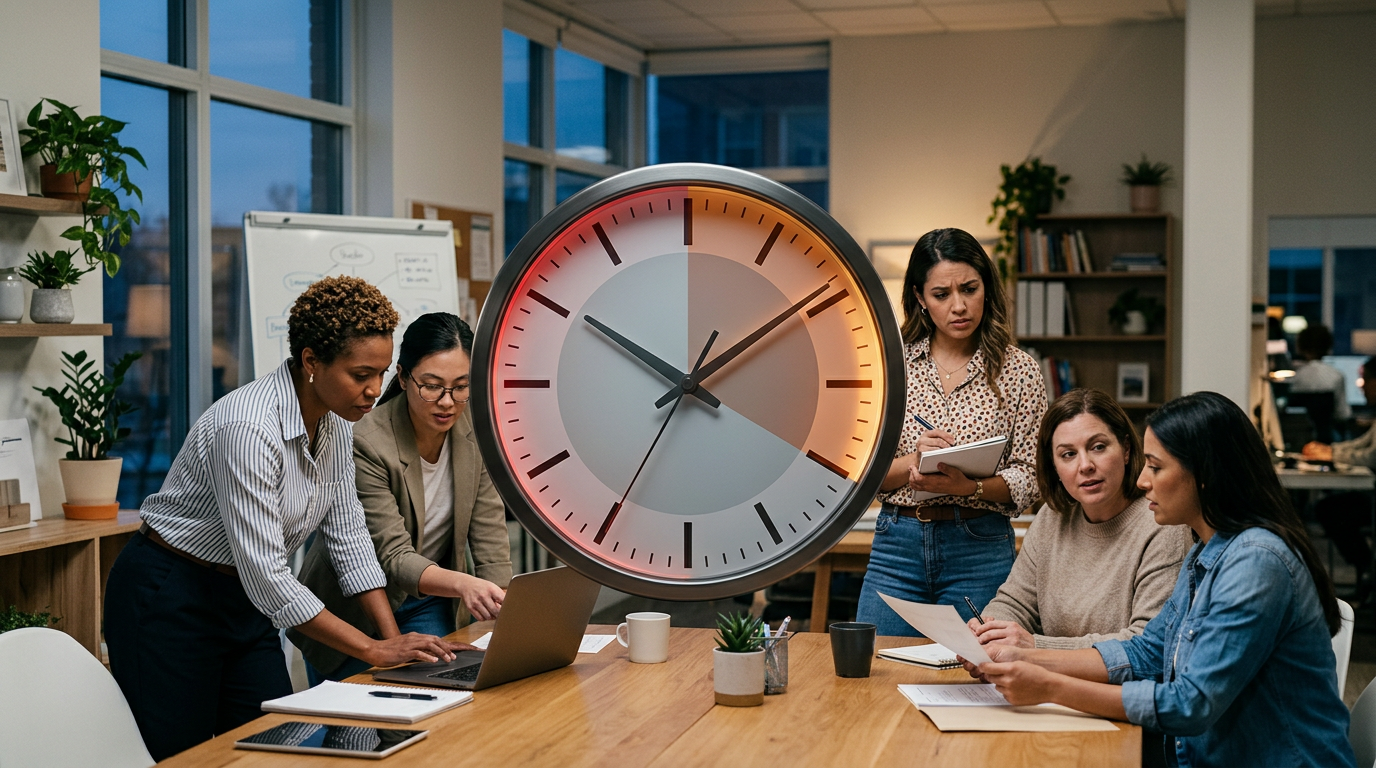 blog header image, worried team, countdown clock